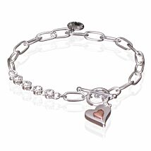 Silver & Rose Gold Plated Polished Two Tone Heart T-Bar Bracelet