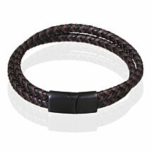 Men’s Two Tone Herringbone Brown and Black Leather Bracelet