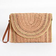 Natural & Gold Woven Detail Clutch Bag