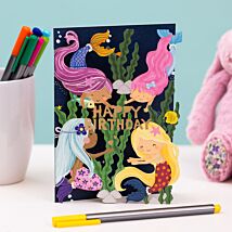Mermaids Paper Cut Art Birthday Card