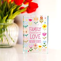 ‘Love Never Ends’ Family Glass Plaque