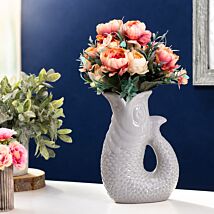 Small 20cm Grey Ceramic Fish Vase
