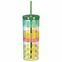 Garden Plaid Acrylic Tumbler with Straw