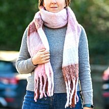 Cozy Pink & Hazel Thick Winter Scarf