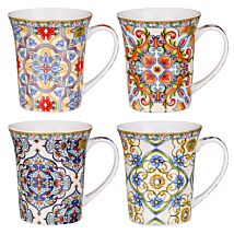 Tuscany Geometric Floral Ceramic Mugs Set of 4