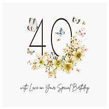 Butterflies & Flowers 40 Luxury Birthday Card