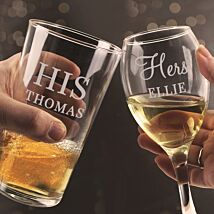 Personalised ‘His & Hers’ Pint and Wine Glass Set