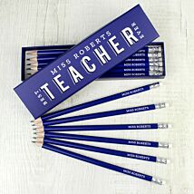 Personalised Best Teacher Ever Box and 12 Blue HB Pencils