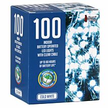 100 Cold White Indoor Battery-Operated LED Christmas Lights With Clear Cable