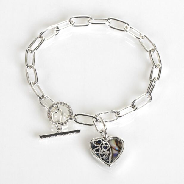 Equilibrium Silver Plated Paua Shell Hearts T Bar Bracelet