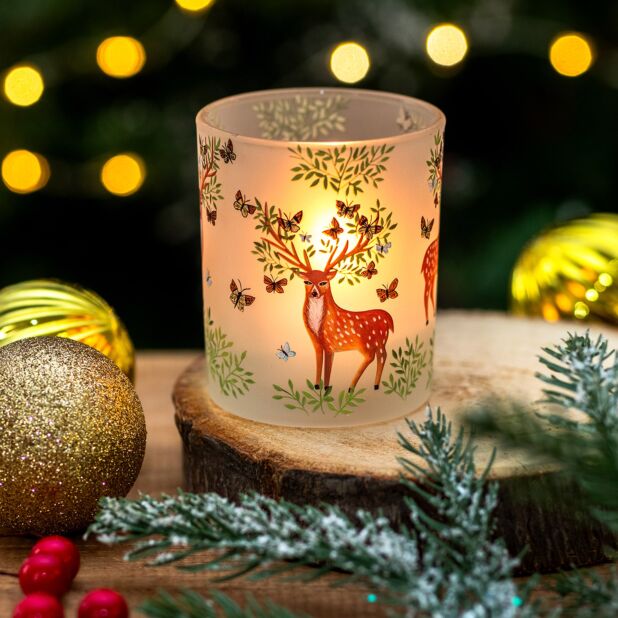 Gisela Graham Stag u0026 Butterflies Glass Tealight Holder | Campus Gifts