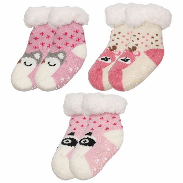 Nuzzles Assorted Pink Animal Toddler Slipper Socks