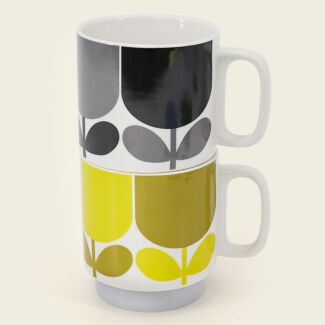 Block Flower Slate/Ochre Set of 2 Mugs