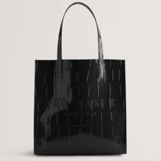 CROCCON Jet Black Croc Effect Large Icon Bag