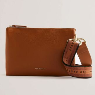 DARCEYY Brown Branded Webbing Leather Crossbody Bag