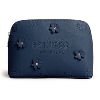 FLANCON Applique Floral Dark Blue Makeup Bag