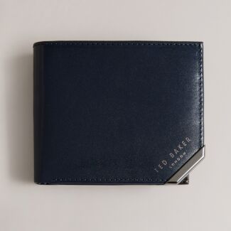 KORNERR Navy Metal Corner Leather Bifold Coin Wallet
