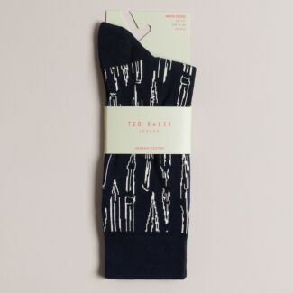 BOILIN Navy Pen Pattern Men's Crew Socks