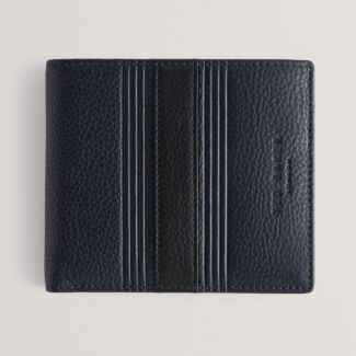 EVON Navy Stripe Leather Bifold Coin Wallet