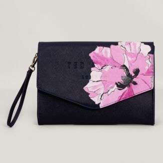 MIELLIY Navy Floral Printed Icon Clutch Bag