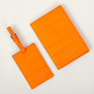 BECKIAA Bright Orange Croc Passport Cover & Luggage Tag Set