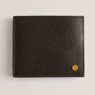 KALMER Caviar Texture Brown Leather Bifold Wallet