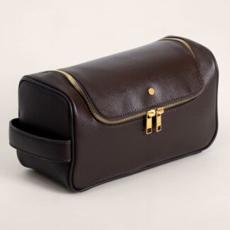 KALTON Caviar Texture Brown Leather Wash Bag