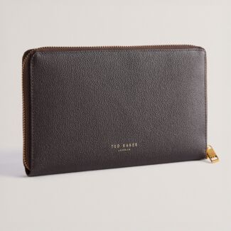KAISER Caviar Texture Brown Leather Travel Wallet