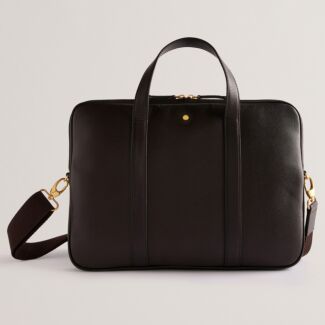 KAITON Caviar Texture Brown Leather Laptop Bag