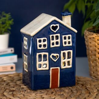 Blue Heart House Tealight Holder