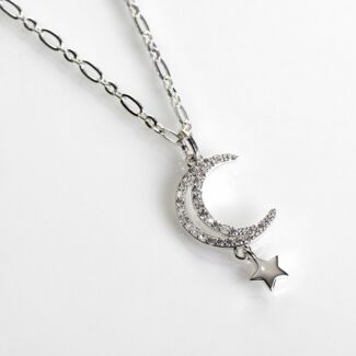 Silver Plated Celestial Moon Star Necklace