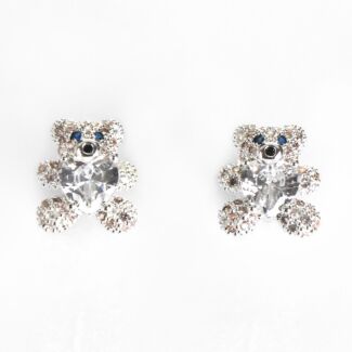 Girls Silver Plated Sparkly Teddy Earrings