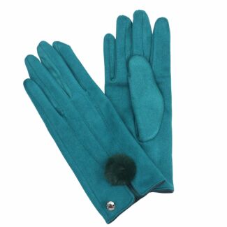 Turquoise Stylish Pom Pom Boxed Gloves