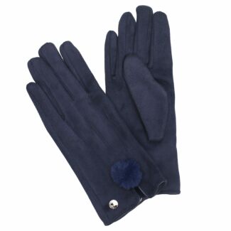 Navy Stylish Pom Pom Boxed Gloves