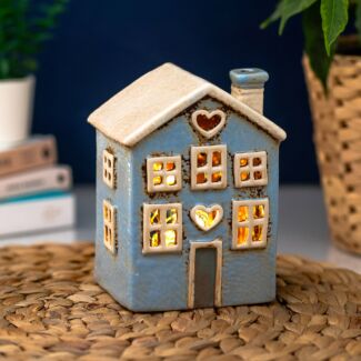 Small Light Blue Heart House Tealight Holder