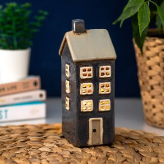 Mini Dark Blue Tall House Tealight Holder