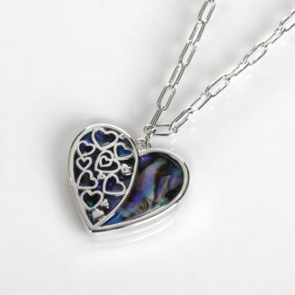 Silver Plated Paua Shell Hearts Long Necklace