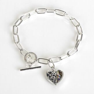 Silver Plated Paua Shell Hearts T-Bar Bracelet