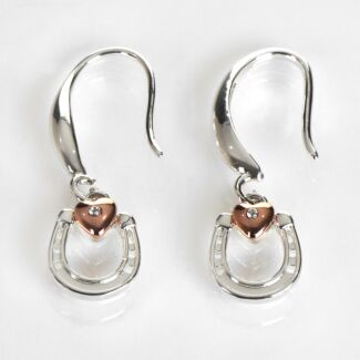 Two Tone Equestrian Horseshoe Heart Earrings