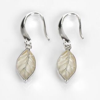 Silver Plated Back to Nature Mother of Pearl Leaf Earrings