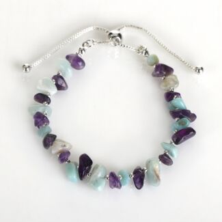 Silver Plated Gemstone Amazonite and Amethyst Friendship Bracelet