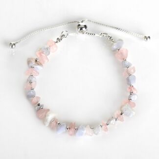 Silver Plated Gemstone Blue Lace Agate and Rose Quartz Friendship Bracelet