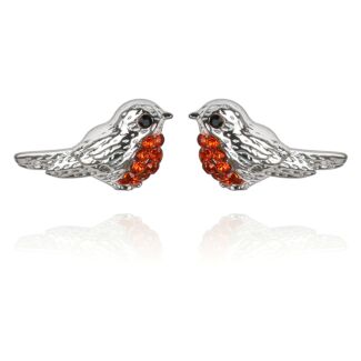 Christmas Sparkle Silver Plated Robins Earrings