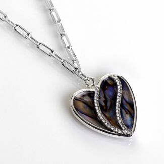 Silver Plated Paua Shell Sparkle Heart Necklace