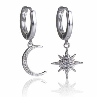 Silver Plated Celestial Moon Star Huggie Earrings