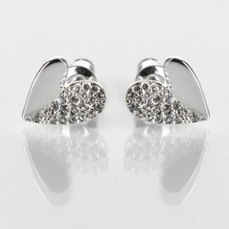 Silver Plated Te Amo Two Halves Heart Stud Earrings