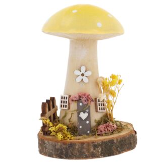 Spring Folk Art Yellow Medium Mushroom Cottage