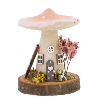 Spring Folk Art Peach Medium Mushroom Cottage