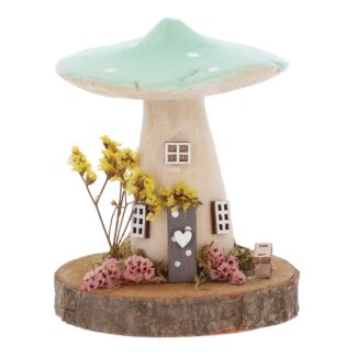 Spring Folk Art Mint Medium Mushroom Cottage