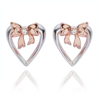 Eternal Bow Two Tone Bow Heart Stud Earrings